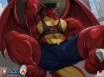  abs american_dragon:_jake_long anthro biceps biped bottomwear bulge claws clothed clothing countershade_neck countershade_tail countershade_torso countershading disney dragon hi_res jake_long male masterelrest membrane_(anatomy) membranous_wings muscular muscular_anthro muscular_male pecs red_body shorts solo spread_legs spreading tail vein veiny_muscles wings yellow_body yellow_countershading 