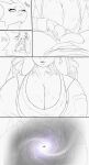  absurd_res anthro ball_fondling balls big_breasts bovid breasts caprine cleavage clothed clothing dialogue dreamy_pride english_text female fondling genitals hi_res huge_breasts kobold male male/female mammal mature_female monochrome penis severa_tettona text 