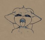  2023 ambiguous_gender anthro black_sclera open_mouth pneuma_(scruffythedeer) presenting_mouth scruffythedeer simple_background sketch solo teeth tongue tongue_out uvula 