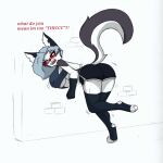  anthro big_breasts big_butt blush breasts butt dolphin_shorts english_text female helluva_boss hi_res loona loona_(helluva_boss) pace-maker solo stuck text thick_thighs through_wall toeless_legwear under_boob 