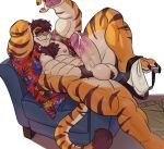  2023 23:21 abs aloha_shirt anthro balls biceps bodily_fluids brown_hair chair chest_tuft claws clothes_on_floor clothing clothing_around_one_leg cum erection eyewear felid finger_claws floral_pattern fukai_kasai fur furniture genital_fluids genitals hair hand_above_head hi_res imato jockstrap khaki_pants leaking_cum male mammal muscular muscular_anthro muscular_arms muscular_male muscular_thighs nipples on_chair orange_body orange_fur pantherine pants_on_floor pattern_clothing pattern_shirt pattern_topwear pawpads pecs penis pubes red_clothing red_shirt red_topwear shirt simple_background sitting sitting_on_chair smile solo striped_body striped_fur stripes sunglasses tiger toe_claws topwear tuft unbuttoned_shirt underwear underwear_around_one_leg white_background white_clothing white_jockstrap white_underwear 