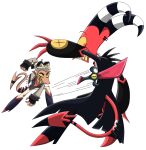  2023 anthro blitzo_(helluva_boss) claws clenched_teeth clothed clothing demon dodging duo fangs fight hair helluva_boss hi_res horn imp knife looking_at_another looking_back male motion_lines pointed_tail raised_tail rear_view shinragod spade_tail standing striker_(helluva_boss) tail teeth throwing_knife wide_eyed 
