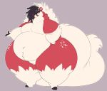  2023 absurd_res anthro biped digital_media_(artwork) featureless_chest generation_7_pokemon hi_res huge_thighs hyper hyper_hips hyper_thighs lycanroc male midnight_lycanroc navel nintendo noirbutt nude pokemon pokemon_(species) simple_background smile solo thick_thighs wide_hips 