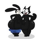  absurd_res anthro big_butt black_body black_fur bottomwear bottomwear_down brappycatty butt clothed clothing disney domestic_cat domestic_rabbit duo felid feline felis felix_the_cat felix_the_cat_(series) fur hand_on_butt hi_res lagomorph leporid male male/male mammal oryctolagus oswald_the_lucky_rabbit pants pants_down partially_clothed rabbit 