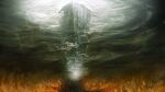  building cloud cloudy_sky commentary demon&#039;s_souls eldritch_abomination embers english_commentary fire flame floating highres landscape lightning menaslg monster no_humans sky storm storm_cloud the_nexus the_old_one thunder 