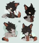  1boy =3 aak_(arknights) aak_(doctor_of_faces)_(arknights) animal_ears arknights black_fur black_hair black_nails cat_boy cat_ears cat_tail chinese_clothes closed_eyes closed_mouth colored_sclera earrings furry furry_male grin hair_over_one_eye hood hood_down hooded_jacket jacket jewelry long_sleeves looking_at_viewer male_focus multiple_earrings multiple_views open_mouth portrait red_fur shaded_face shiraka_(sirakaar) short_hair sigh signature simple_background slit_pupils smile solo_focus tail yellow_sclera 
