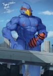  absurd_res anthro avian bird blue_body bodily_fluids censored city erection falco_lombardi genital_fluids genitals headgear hi_res highway kawara_gawara macro male masturbation nintendo penis penis_grab precum solo star_fox 