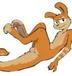  anthro balls barefoot butt chest_tuft claws daxter digital_media_(artwork) feet foot_focus fur genitals hair hi_res hindpaw hybrid implied_erection jak_and_daxter looking_at_viewer lying male mammal mindkog mustelid musteline naughty_dog nude on_back orange_body orange_fur otter ottsel pawpads paws presenting simple_background smile solo sony_corporation sony_interactive_entertainment stripes tail toes true_musteline tuft weasel white_background 