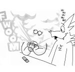  anthro canid canine canis cloud container cup domestic_dog duo female floating_eyes hi_res laughing_at looking_at_another looking_at_viewer male mammal smoke twist_(twistcmyk) twistcmyk vape_pen 