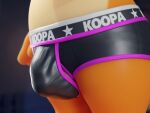  3d_(artwork) anthro bulge button_underwear cinnamoncookies clothing cookie_(cinnamoncookies) digital_media_(artwork) male mario_bros nintendo orange_yoshi scalie solo underwear yoshi 