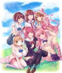  5pb. 6+girls :d ;) aizaki_momo animal_ears animal_hood anonymous;code black_dress black_thighhighs blue_eyes blue_flower blue_rose blue_skirt bow bowtie braid breasts brown_eyes brown_footwear brown_hair cat_ears cat_tail chaos;child chaos;head cherry_blossoms coat collarbone collared_shirt day detached_sleeves dress dress_shirt fake_animal_ears fake_tail flower gloves highres holding_hands hood hood_up hooded_sweater kneeling large_breasts leaning_forward loafers long_hair long_sleeves looking_at_viewer low_twintails makise_kurisu miniskirt multiple_girls narusawa_ryouka necktie nishijou_myu occultic;nine one_eye_closed onoe_serika outdoors outstretched_arm pink_hair pink_skirt pink_sweater plaid plaid_bow plaid_bowtie plaid_skirt pleated_dress pleated_skirt ponytail purple_bow purple_bowtie purple_skirt reaching reaching_towards_viewer red_bow red_bowtie red_eyes red_hair red_necktie robotics;notes rose sailor_collar sailor_dress sailor_shirt sakihata_rimi school_uniform senomiya_akiho shirt shoes short_dress single_glove sitting skirt sleeves_past_wrists smile socks standing steins;gate striped striped_sleeves striped_socks sweater sweater_dress tail thighhighs twintails white_coat white_gloves white_sailor_collar white_shirt white_thighhighs wing_collar yellow_eyes zettai_ryouiki 