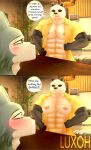  abs absurd_res age_difference anthro areola bamboo barazoku bear beastars biceps big_breasts big_pecs black_eyes blush breasts canid canine canis chest_fur clenched_teeth comic comic_panel dialogue duo flexing flexing_bicep flexing_pec giant_panda gouhin_(beastars) hi_res legoshi_(beastars) luxoh male male/male mammal mature_male muscular netflix nipples panicking pecs pectoral_bulge pink_nipples presenting presenting_breasts pubes screencap screencap_background teeth ursine wolf younger_male 