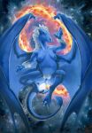  2018 anthro areola blue_areola blue_nipples blue_pussy breasts claws cosmic_background dragon egg eggnant eyes_closed female floating gaping gaping_pussy genitals happy hi_res horn medium_breasts membrane_(anatomy) membranous_wings nipples oil_painting_(artwork) oviposition painting_(artwork) pregnant pussy scale_(artist) signature smile smooth_horn solo space surreal toe_claws traditional_media_(artwork) wings 