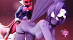  anthro clothing demon fishnet fishnet_legwear helluva_boss hi_res horn humanoid imp legwear male moxxie_(helluva_boss) moxxie_(valorlynz) nova_(artist) octavia_(helluva_boss) purple_body red_body yellow_eyes 