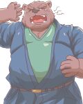  2023 anthro bear belly big_belly black_nose brown_body clothing eyes_closed kemono male mammal misterdonn open_mouth overweight overweight_male robe simple_background solo yawn 