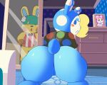  aerth animal_crossing animated anthro anus big_butt blue_body bottomless butt clothed clothing duo female francine_(animal_crossing) genitals lagomorph leporid looking_at_viewer looking_back male male/female mammal mirror nintendo pussy rabbit short_playtime toby_(animal_crossing) twerking 