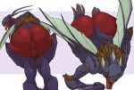  absurd_res antennae_(anatomy) anthro anus arthropod balls butt cataxdrk2020 genitals hi_res insect_wings kha&#039;zix_(lol) league_of_legends male open_mouth presenting presenting_hindquarters purple_body red_body riot_games wings 