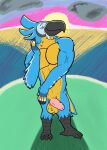  anthro avian balls breath_of_the_wild foreskin genitals hi_res kass_(tloz) male muscular muscular_male nintendo nude penis rito sea solo speence_(artist) sunset talons the_legend_of_zelda water winged_arms wings 