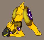  absurd_res anthro armor breastplate claws cybernetics ears_back fluffy fluffy_tail fur hi_res hunamarts jack-o&#039;_pose machine mammal multi_ear paws pivoted_ears pose protogen protogen_visor solo tail visor yellow_body yellow_eyes yellow_fur 