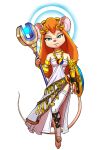  2023 absurd_res anthro chip_&#039;n_dale_rescue_rangers clothing deity disney dress female gadget_hackwrench halo hi_res jewelry mammal mouse murid murine mykegreywolf necklace rodent shield solo staff 