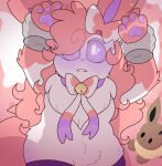  &lt;3 &lt;3_eyes ambiguous_gender anthro bed bell bell_collar blush blush_lines clothing collar curled_hair disembodied_hand ear_piercing eevee eeveelution fluffy_(luvbunny) fluffy_fur freckles freckles_on_thighs furniture generation_1_pokemon generation_6_pokemon girly hair hi_res legwear long_hair looming luvbunny neck_tuft nintendo pawpads piercing pillow pinned_to_bed plushie pokemon pokemon_(species) purple_eyes purple_pawpads ribbons_(anatomy) shadow strawberry_pattern surprised_expression sylveon thick_thighs thigh_highs tuft 