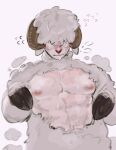  2023 abs absurd_res anthro areola blush bovid caprine fur hi_res hooves horn kogito male mammal muscular muscular_anthro muscular_male nipples sheep simple_background solo white_background wool_(fur) 