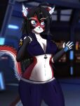  android anthro ara_(fluff-kevlar) blush blush_lines cosplay cybernetics cyborg felid feline female fur happy hi_res looking_away machine mammal red_body red_fur robot smile solo star_trek tagme unknown_artist white_body white_fur 