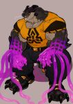  anthro belt biceps big_muscles bottomwear claws clothed clothing dragon fangs footwear hastur_(tas) hi_res lifewonders male monster_energy monster_energy_can muscular muscular_male pants pecs sandals scalie shirt simple_background solo syoumonamaro teeth tentacles tokyo_afterschool_summoners topwear vein 