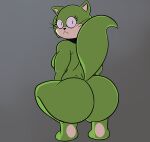  2023 absurd_res anthro big_butt breasts butt crossgender crouching devildust15 domestic_cat eyelashes felid feline felis female fur green_body green_fur grey_background hanna-barbera hi_res jellystone_(hbo_max) looking_at_viewer looking_back looking_back_at_viewer mammal rear_view scarf simple_background solo spook_(top_cat) top_cat_(series) whiskers 