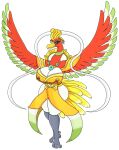  accessory anthro beak big_breasts breasts claws clothing collar feather_hair feathered_wings feathers female generation_2_pokemon hi_res ho-oh huge_breasts legendary_pokemon nintendo pokemon pokemon_(species) pseudo_hair red_body red_eyes simple_background solo tail_feathers tunic urusee584 white_background wings 