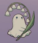  1other blush flower ghost grey_background highres holding holding_flower leaf lily_of_the_valley no_mouth no_nose original other_focus passionpeachy plant solid_circle_eyes 