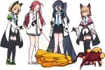  4girls :3 :d =_= animal_ear_headphones animal_ears aris_(blue_archive) barefoot_sandals black_hair black_hairband black_skirt black_thighhighs blonde_hair blue_archive blue_bow blue_eyes blue_necktie bow cat_ear_headphones commentary deep_rock_galactic english_commentary fake_animal_ears forehead full_body game_development_department_(blue_archive) gameplay_mechanics gold green_eyes green_footwear hair_between_eyes hair_bow hairband headphones heads-up_display highres holding holding_weapon jacket jitome laser long_hair long_sleeves looking_at_another looking_down low_tied_sidelocks midori_(blue_archive) momoi_(blue_archive) monster multiple_girls necktie o_o open_clothes open_jacket pink_bow pink_footwear pleated_skirt red_hair ringed_eyes sandals shoes siblings sisters skirt sleeves_past_fingers sleeves_past_wrists smile smug sneakers standing template thighhighs very_long_hair weapon white_footwear xandier59 yuzu_(blue_archive) 