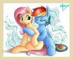  2022 blue_body cutie_mark digital_media_(artwork) duo embrace equid equine eyebrows eyes_closed female feral fluttershy_(mlp) friendship_is_magic green_eyes hair hasbro hi_res hug mammal multicolored_hair multicolored_tail my_little_pony pegasus pink_hair pink_tail rainbow_dash_(mlp) rainbow_hair rainbow_tail signature sitting smile supermoix tail wings 