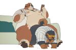  2023 absurd_res anthro belly big_belly brown_body canid canine canis clothing doctor domestic_dog duo furniture hi_res humanoid_hands kemono male male/male mammal medical_instrument moobs nipples overweight overweight_male pillow quanjiang scientific_instrument sex shirt sitting sofa topwear visor 