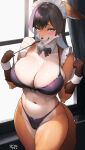  anthro big_breasts bikini black_hair breasts canid canine clothing female fox hair hi_res maid_uniform mammal open_mouth shirokoma solo swimwear uniform yellow_eyes 