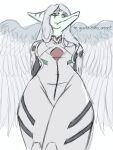  2023 3:4 amber_eyes anthro bodysuit clothing cosplay dark_rya dialogue digital_drawing_(artwork) digital_media_(artwork) dinosaur eyelashes fang_(gvh) feathered_wings feathers female goodbye_volcano_high grey_body grey_scales hair hi_res long_hair looking_at_viewer low-angle_view neon_genesis_evangelion pterodactylus pterosaur reptile scales scalie silver_hair simple_background skinsuit smile snoot_game snout solo spanish_text text tight_clothing translation_check translation_request white_background wings worm&#039;s-eye_view 