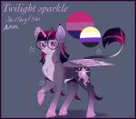  1_horn 2023 autism bangs bisexual_pride_colors black_eyewear black_glasses cutie_mark dark_hair dark_mane equid equine eyewear feathering feathers female feral fluffyfoxarts friendship_is_magic fur glasses hair hasbro hi_res hooves horn lgbt_pride looking_at_viewer mammal my_little_pony neopronouns nonbinary_(lore) nonbinary_pride_colors pink_body pink_eyes pink_feathers pink_hair pink_hooves pink_text pink_wings pride_colors pronouns purple_body purple_feathers purple_fur purple_hair purple_tail round_glasses solo tail tail_tuft text tuft twilight_sparkle_(mlp) two_tone_tail two_tone_wings unicorn_horn white_body white_fur white_tail white_text winged_unicorn wings 