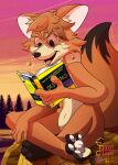  absurd_res anthro book canid canine eyewear eyewear_only female forest forest_background fox glasses glasses_only hi_res lobofeo mammal melanie_(edtropolis) nature nature_background nude paws pinup plant pose reading reading_book reading_glasses smile solo tree 