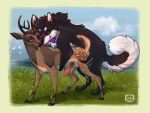  &lt;3 anthro antlers balls black_body black_fur blush bodily_fluids brown_body brown_fur canid canine canis cloven_hooves cum cum_drip cum_in_ass cum_inside deer domestic_dog dripping duo erection feral feral_on_feral feral_penetrated feral_penetrating feral_penetrating_feral fur genital_fluids genitals grass grin hi_res hooves horn husky interspecies looking_pleasured male male/male mammal nordic_sled_dog outside penetration penis plant polarbearanimation precum precum_drip sex smile spitz tongue tongue_out 