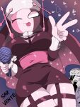  breasts colored_skin cross dress friday_night_funkin&#039; heart highres medium_breasts microphone mkcomvftg123 nun pink_skin ruvyzvat_(friday_night_funkin&#039;) sarvente_(friday_night_funkin&#039;) short_dress thick_thighs thighs tongue tongue_out v white_eyes 