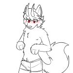  1:1 absurd_res anthro archi_(archiiscuteboy) archiiscuteboy biped blush canid canid_demon clothed clothing demon erection erection_under_clothing fur hi_res horn male mammal red_eyes solo tail tenting underwear underwear_only 