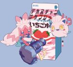  ambiguous_gender ancient_pokemon carton cute_fangs duo fangs feral food fruit generation_9_pokemon hair hammer hi_res humanoid japanese_text milk milk_carton nintendo paradox_pokemon plant pokemon pokemon_(species) ponytail scream_tail shinoru_p strawberry teeth text tinkaton tools 