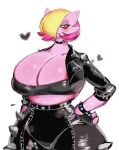  &lt;3 alternate_color big_breasts breasts choker clothing collar gabby_(docbats) gardevoir generation_3_pokemon gynomorph hair hi_res humanoid intersex jewelry leather leather_clothing multicolored_hair necklace nintendo pink_body pokemon pokemon_(species) solo spiked_collar spikes usa37107692 