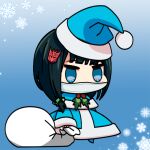  1girl alternate_costume blush_stickers chibi christmas decepticon gridman_universe hair_ornament hassu hat mask maximilian-destroyer meme mouth_mask open_mouth padoru_(meme) sack santa_costume santa_hat snowflakes solo ssss.gridman transformers transformers_shattered_glass 