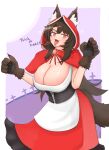  1girl animal_ear_fluff animal_ears breasts brown_hair claw_pose halloween highres imaizumi_kagerou large_breasts long_hair red_eyes slit_pupils solo tail tongue tongue_out touhou warosufox wolf_ears wolf_girl wolf_tail 