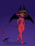  background_character black_hair breasts demon demon_humanoid female genitals hair helluva_boss hi_res horn humanoid nude pussy sharkember smile solo succubus tail thick_thighs wings 