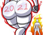  2021 aura big_butt big_penis butt butt_shot determination duo female fire genitals humanoid male male/female nude penis richdraw the_world thick_thighs 