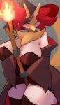  absurd_res anthro big_breasts blush breasts clothing delphox female fire generation_6_pokemon hat headgear headwear hi_res nintendo nojaaaaaaaarori one_eye_closed pokemon pokemon_(species) solo thick_thighs witch_hat 