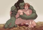  2boys absurdres anal arm_hair bara beard_stubble blush braid colored_skin completely_nude couple cum cum_in_ass cum_on_male doggystyle drooling ejaculating_while_penetrated ejaculation erection foreskin full_beard full_body grabbing grabbing_from_behind green_skin hairy handsfree_ejaculation happy_sex highres interspecies kneeling large_hands large_pectorals leg_hair long_hair loving_aura male_focus mature_male monster_boy multiple_boys muscular muscular_male mustache_stubble mutual_orgasm nipples nude on_bed orc orgasm original pectoral_grab pectorals pointy_ears sex short_hair size_difference spread_legs sweetcherub_art testicles thick_eyebrows thick_thighs thighs torogao tusks uncensored 