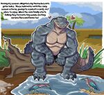  &lt;3 2023 alligator alligatorid anthro avian avian_feet beak big_biceps biped bird claws closed_smile clothed clothing crocodilian day english_text eyes_closed feathered_wings feathers feral fish fuf grass group hi_res log male male_focus marine mouth_closed muscular muscular_male outside pecs plant reptile scalie sharp_teeth sitting smile solo_focus standing teeth text toe_claws topless topless_male water wings wood 
